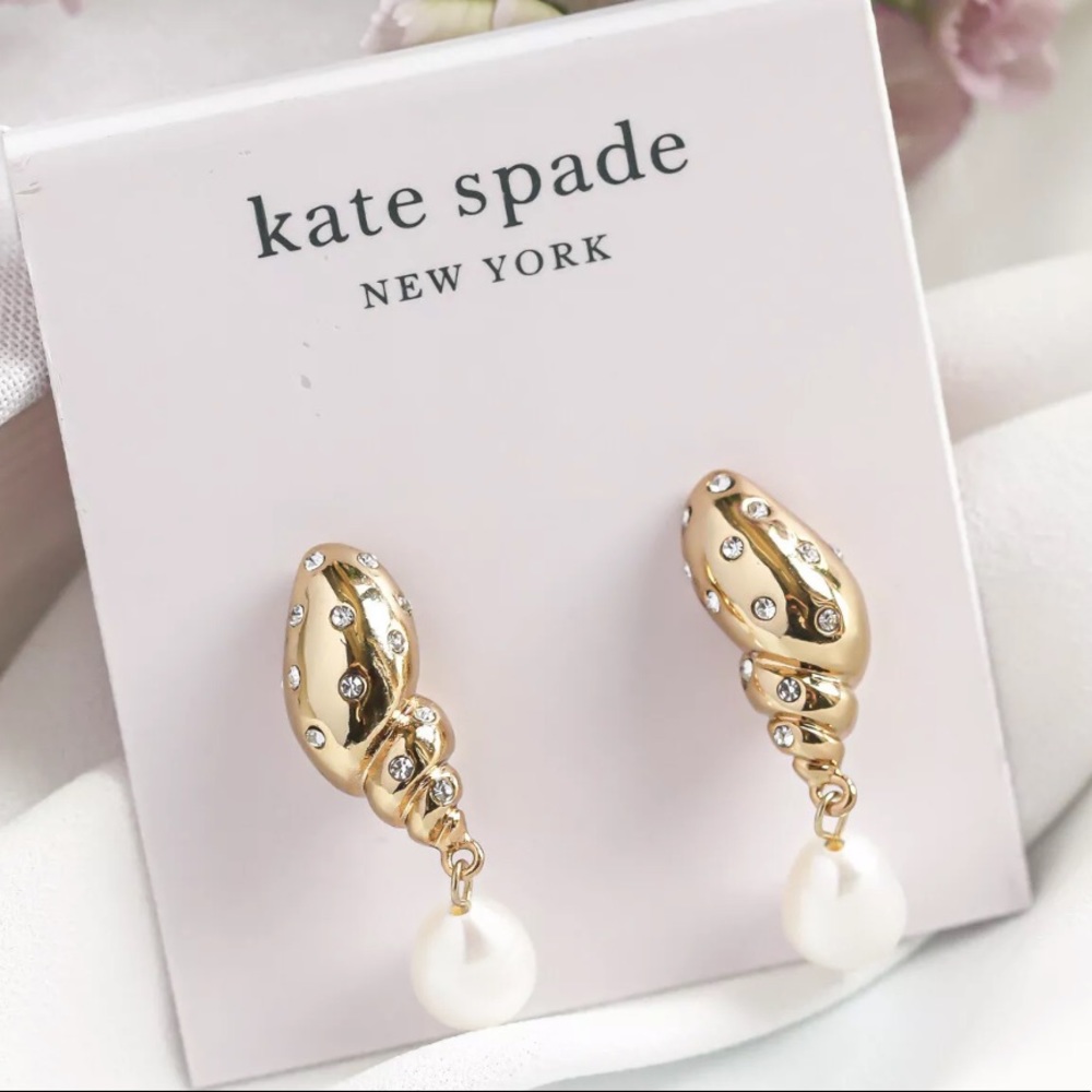Kate Spade ♠️ NWT Gold Sea Shell Pearl Earrings